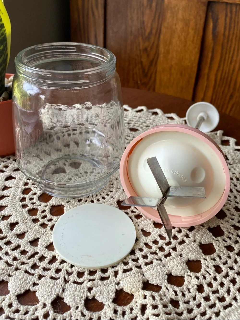 Vintage Pink Glass Hand Grinder and Jar EUC
